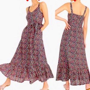 J. Crew Factory Printed Tiered Maxi Dress in Navy Poppy Print - Size 10